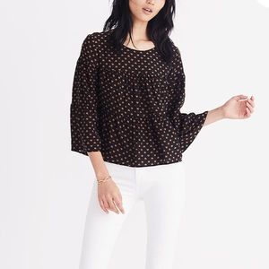 Madewell Silk Tiered Button-Back Top in Heart Flip